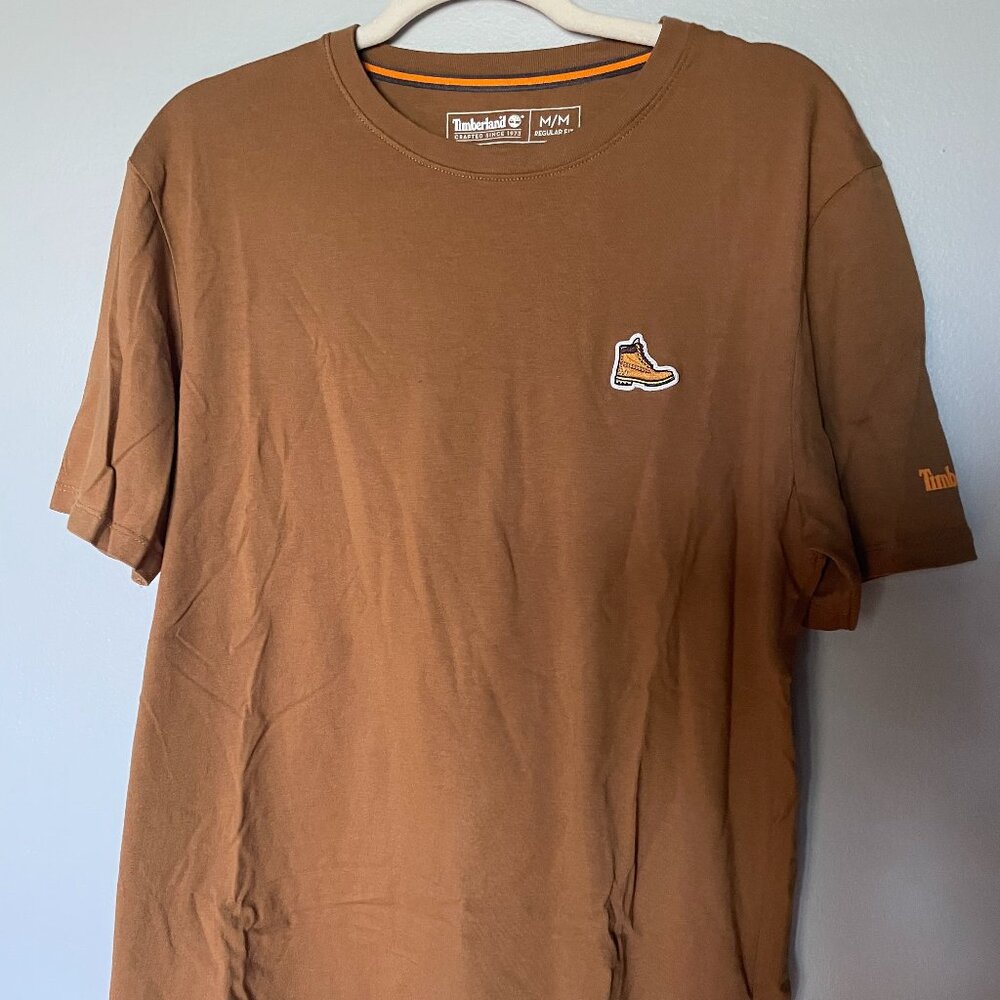 Timberland T Shirt Men’s Medium M Short Sleeve Yellow Boot Patch